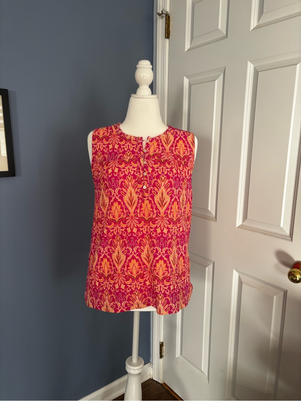 LOFT Bright Pink & Orange Sleeveless Printed Top